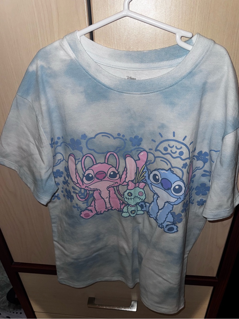 Disney Stitch & Angel Girls Blue Tie Dye Graphic T-Shirt Size L
